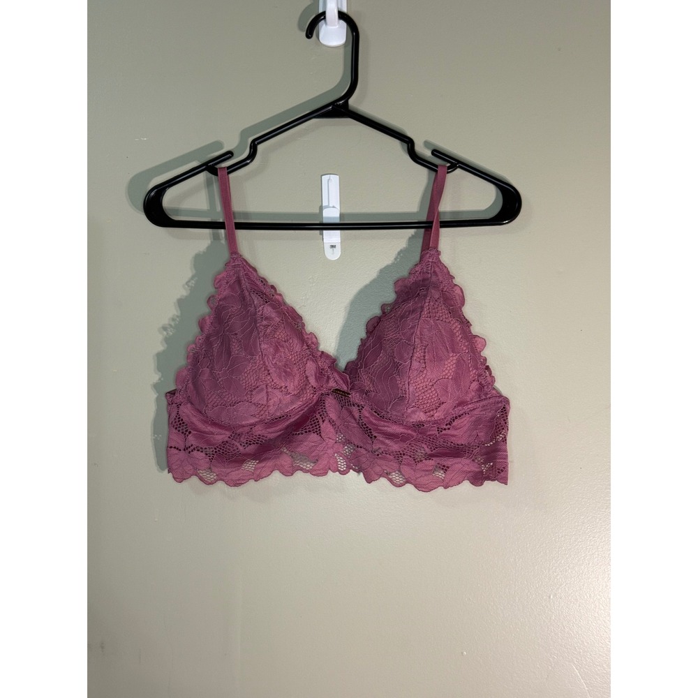 Danskin Fairycore Mauve Pink Floral Lace Wireless Longline Triangle Bra